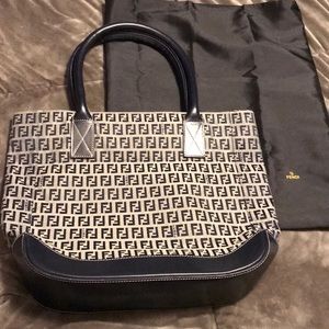 Fendi Navy Blue leather tote handbag dust